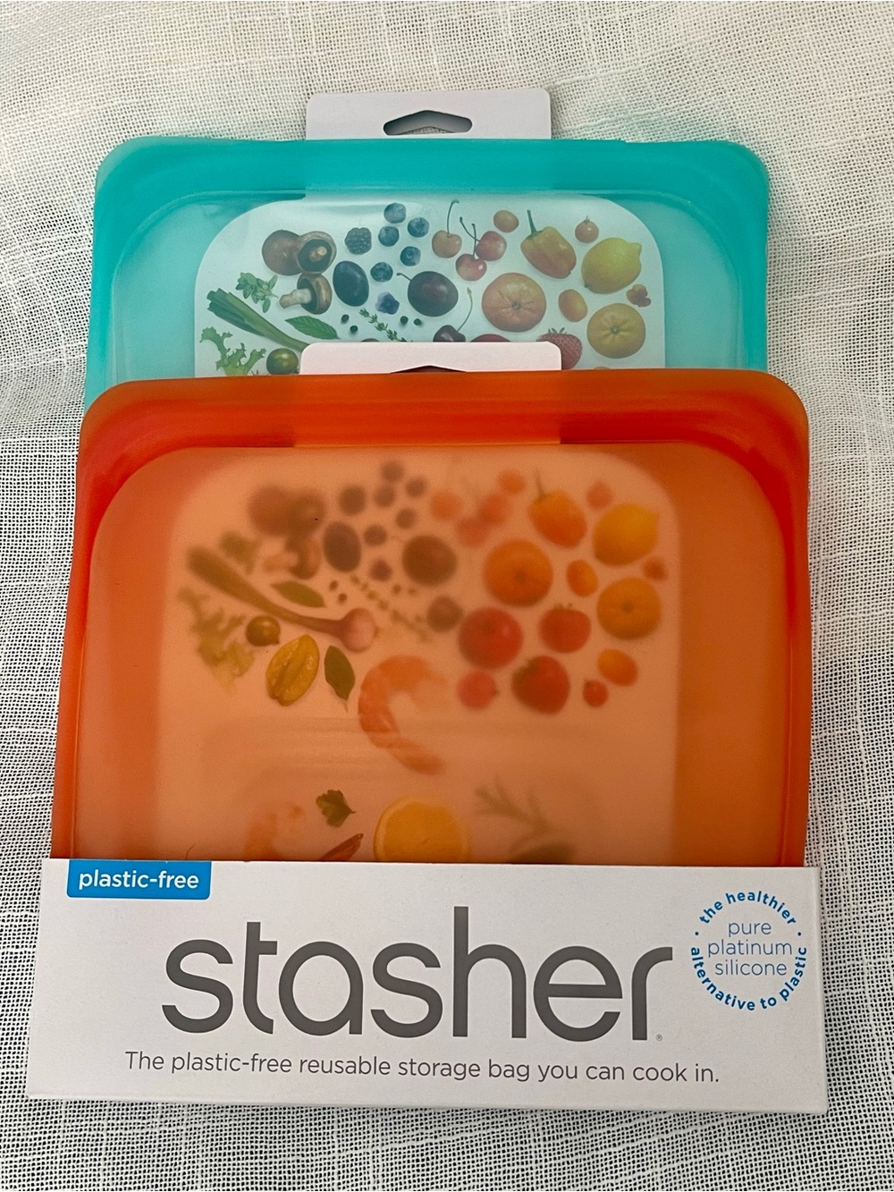 Stasher Reusable Silicone Storage Bags - Teal & Orange